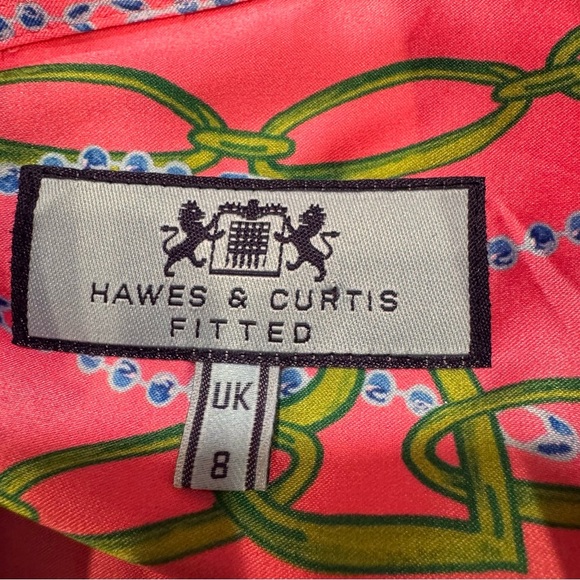 Hawes & Curtis Fitted Shirt Top Women UK 8 US S Button Up Chain link Print Pink - Picture 3 of 9